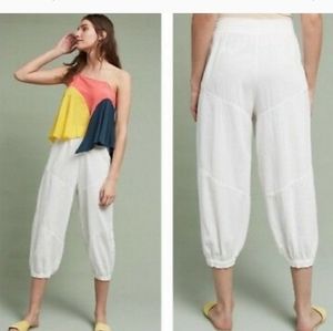 ANTHROPOLOGIE LILKA Beachcomber White Wide-Legs cropped Harem Pants